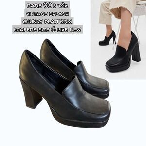 Vintage Y2K Splash‎ Chunky Black Platform Loafers sz. 6 like new🖤